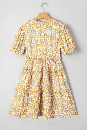 Floral Short Sleeve Surplice Frilly Tiered Mini Dress - Makw Official Site