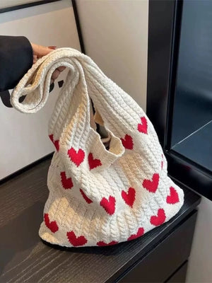 Heart Pattern Knitted Handbag - Makw Official Site