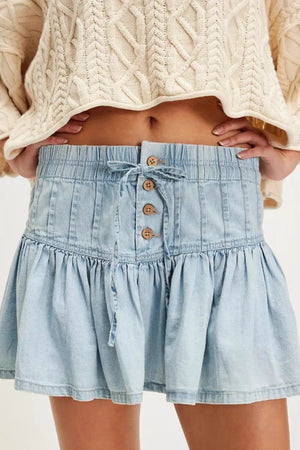 Buttoned Ruffled Mini Denim Skirt - Makw Official Site
