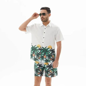 Men's Full Size Printed Short Sleeve Shirt and Shorts Set Plus Size - Makw Official Site