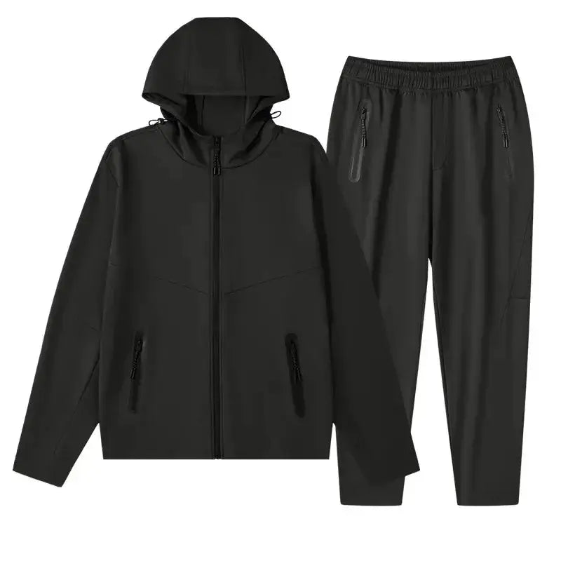 Men's Plus Size Drawstring Zip Up Hooded Top and Pants Set - Makw Official Site