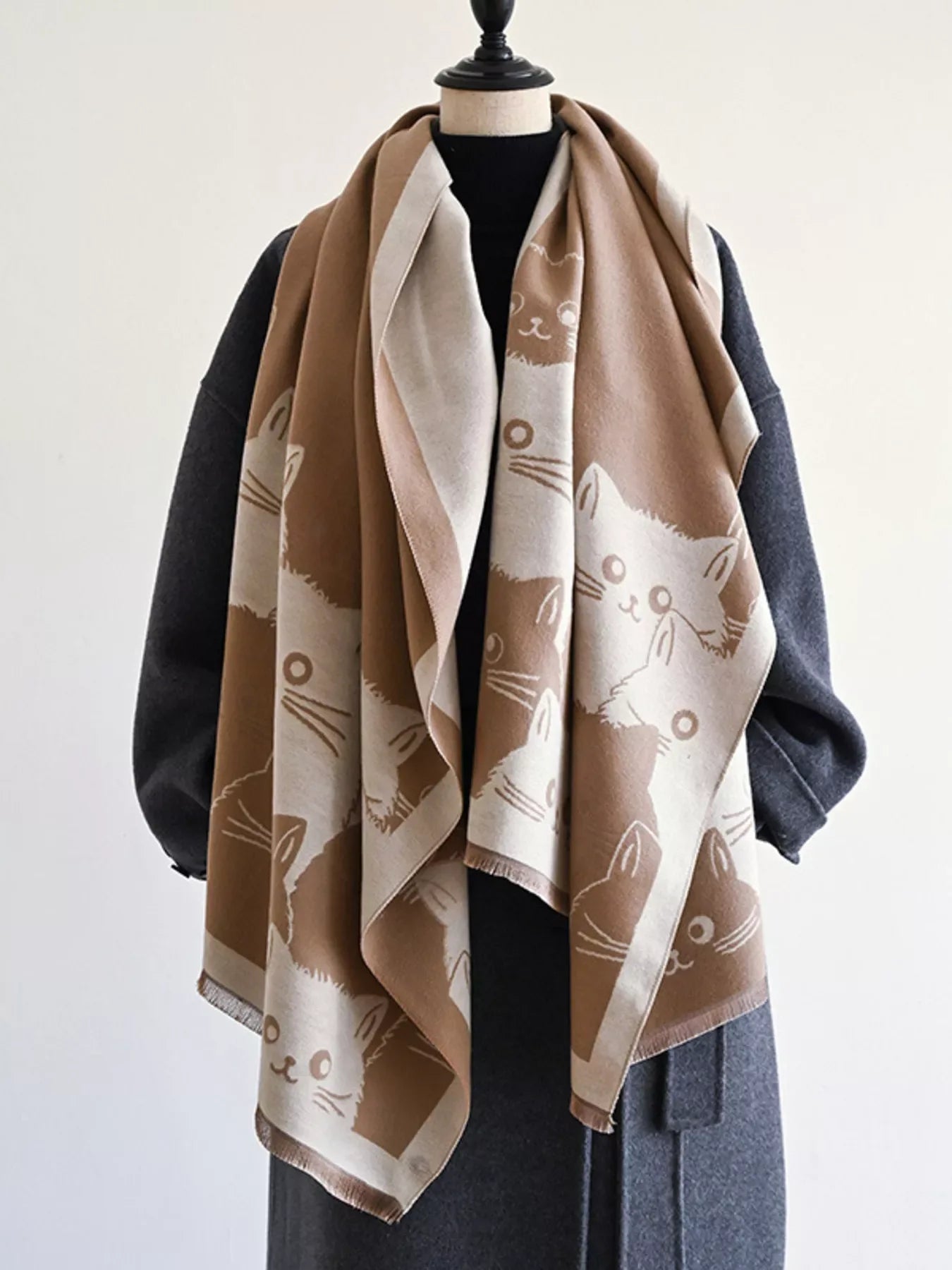 Cute Cat Pattern Knitted Scarf - Makw Official Site