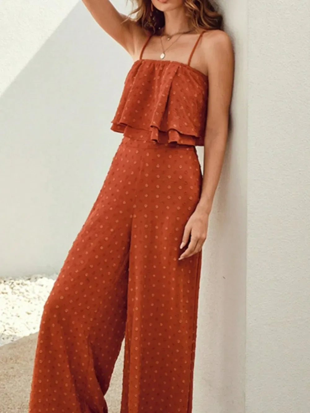 Swiss Dot Layered Cami and Pants Set - Makw Official Site