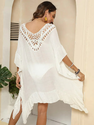 Cutout Ruffled Half Sleeve Cover-Up - Makw Official Site