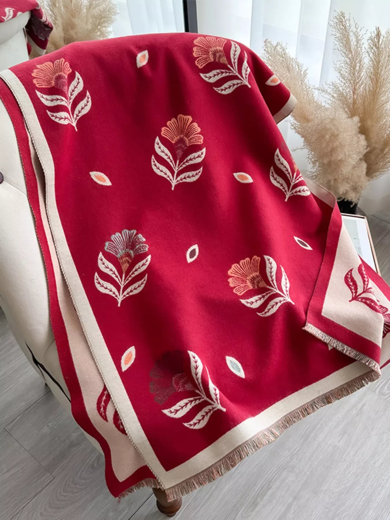 Printed Raw Hem Shawl - Makw Official Site