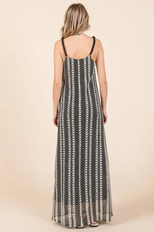 GeeGee Plus Size Striped Scoop Neck Beaded Strap Maxi Cami Dress - Makw Official Site