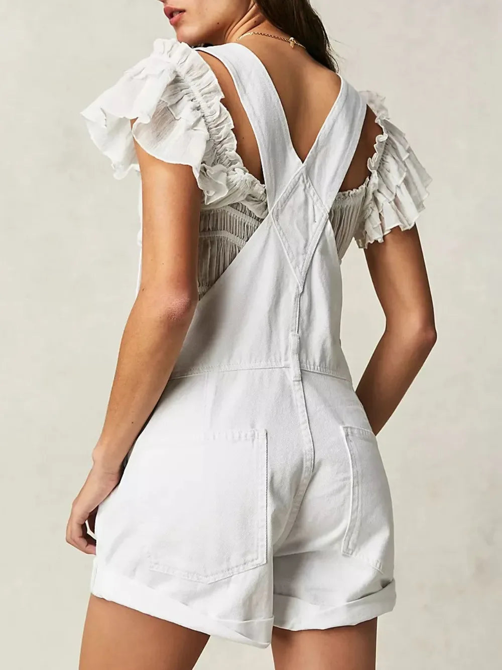 Wide Strap Square Neck Denim Overalls - Makw Official Site