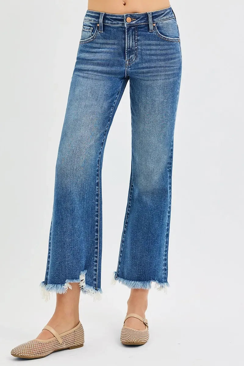 RISEN Full Size Mid Rise Crop Straight Jeans Plus Size - Makw Official Site