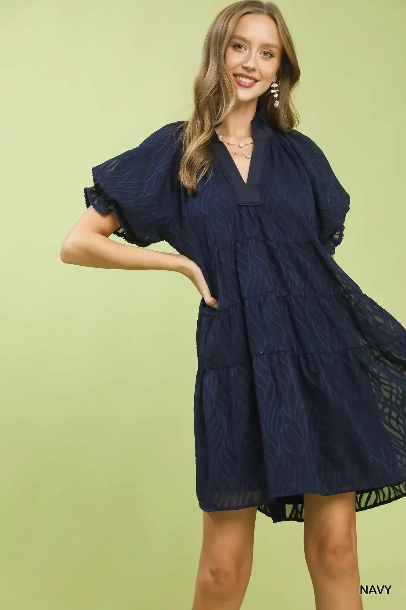 Umgee Textured Tiered Ruffle Collar Mini Dress - Makw Official Site