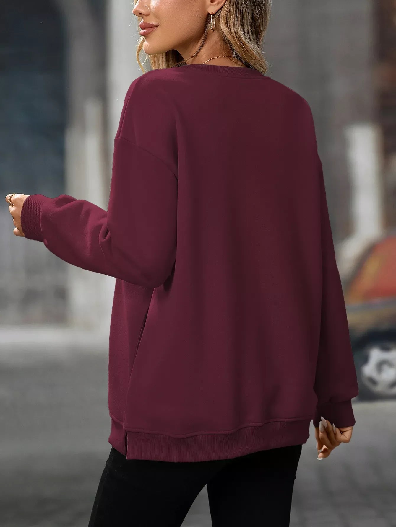 Casual Solid Color Long Sleeve Sweatshirt - Makw Official Site