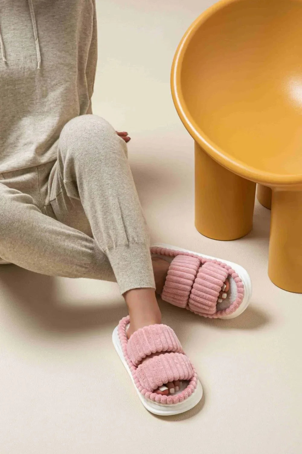 Open Toe Fluff Platform Slippers - Makw Official Site