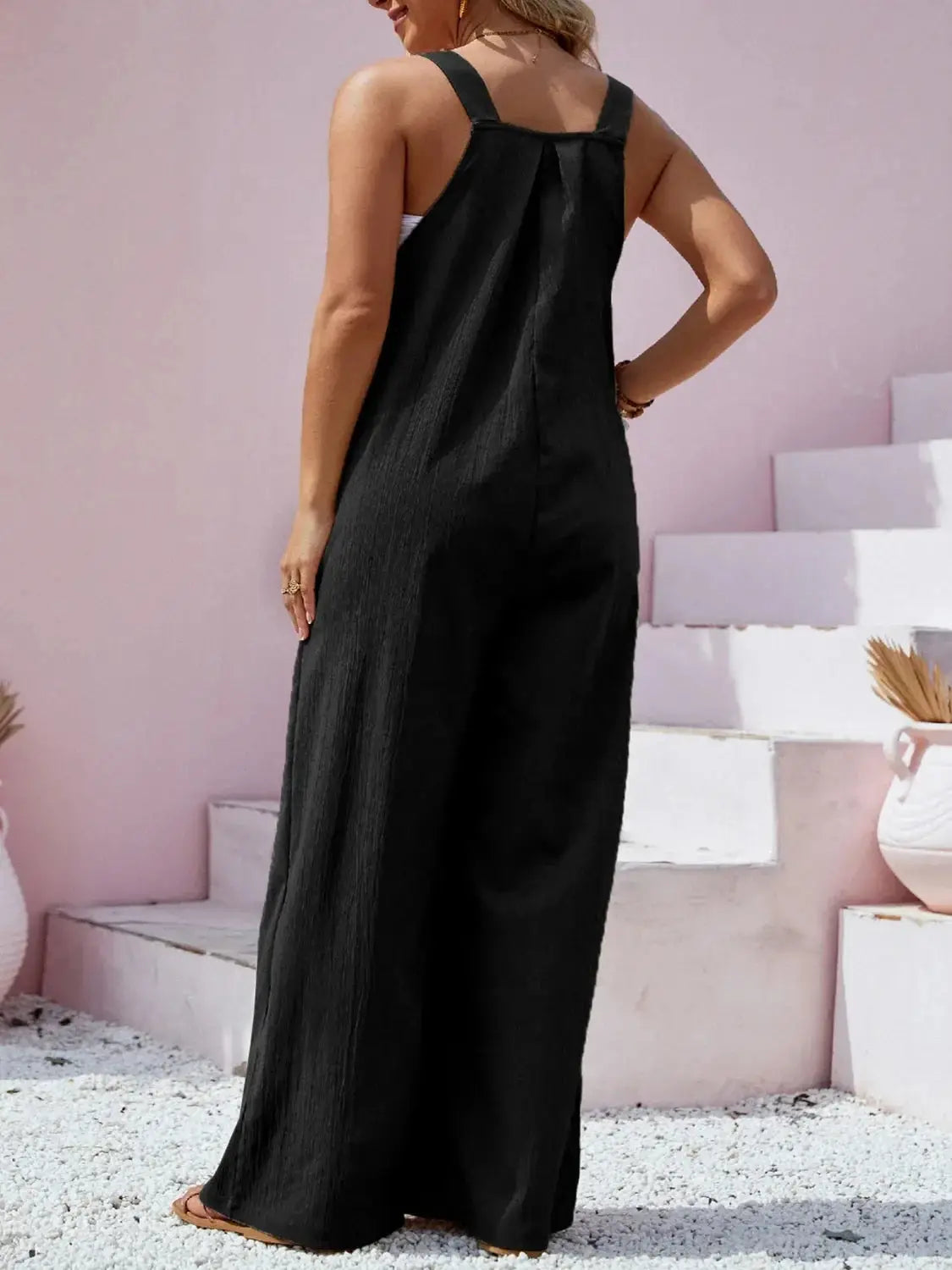 Plus Size Square Neck Wide Leg Overalls - Makw Official Site