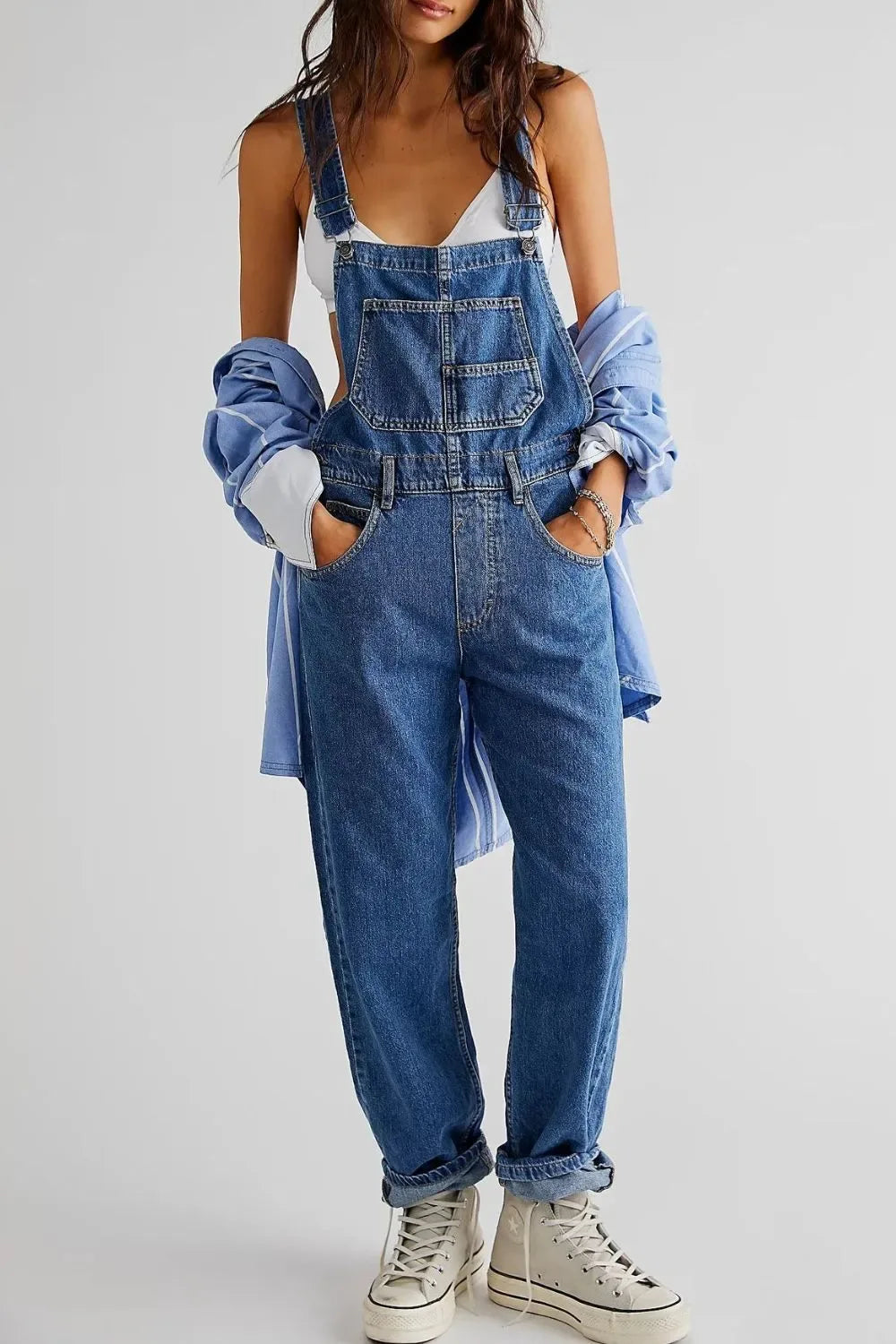 Wide Strap Square Neck Denim Overalls - Makw Official Site