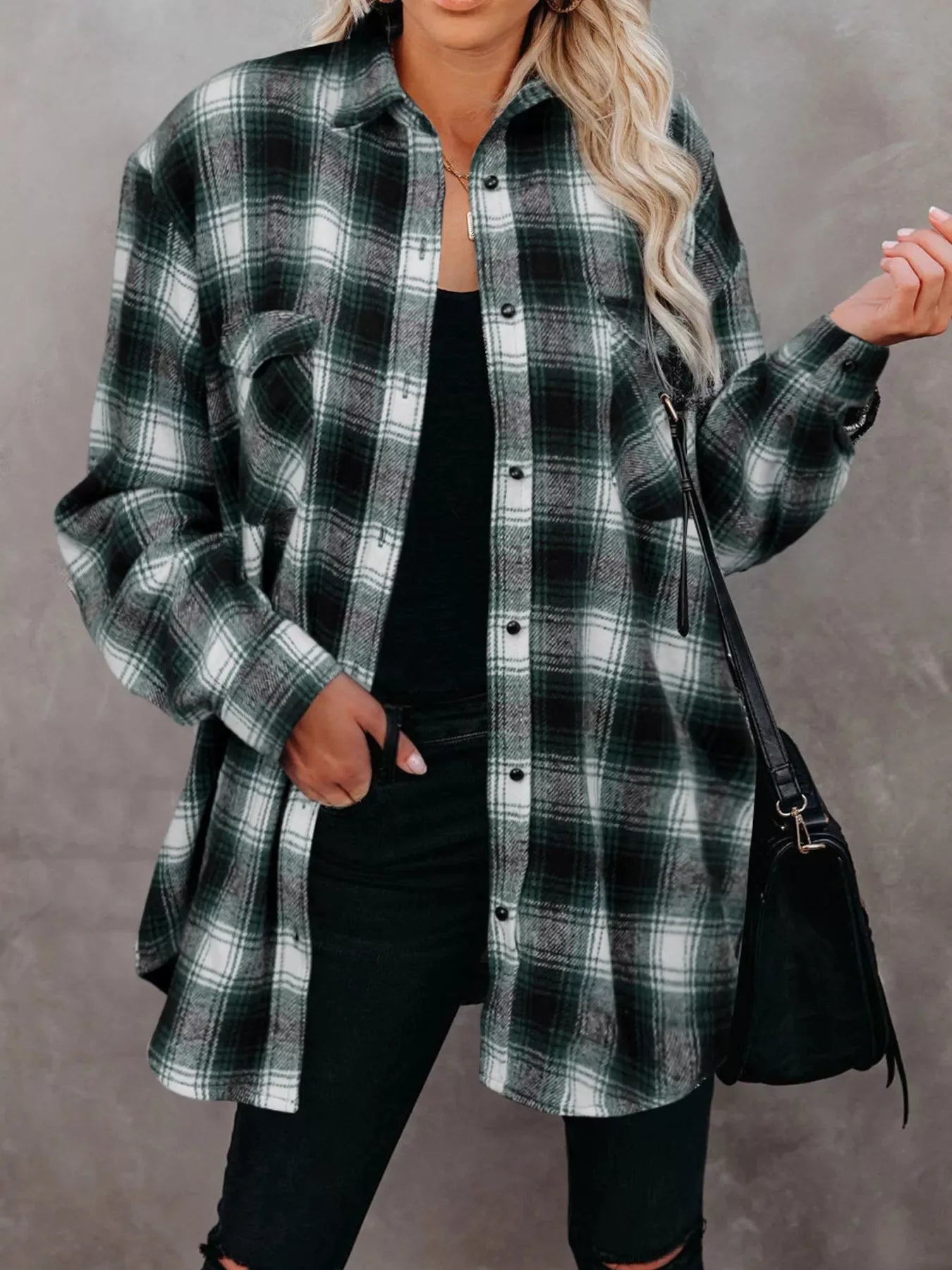 Full Size Plaid Button-Up Long Sleeve Shirt Plus Size - Makw Official Site