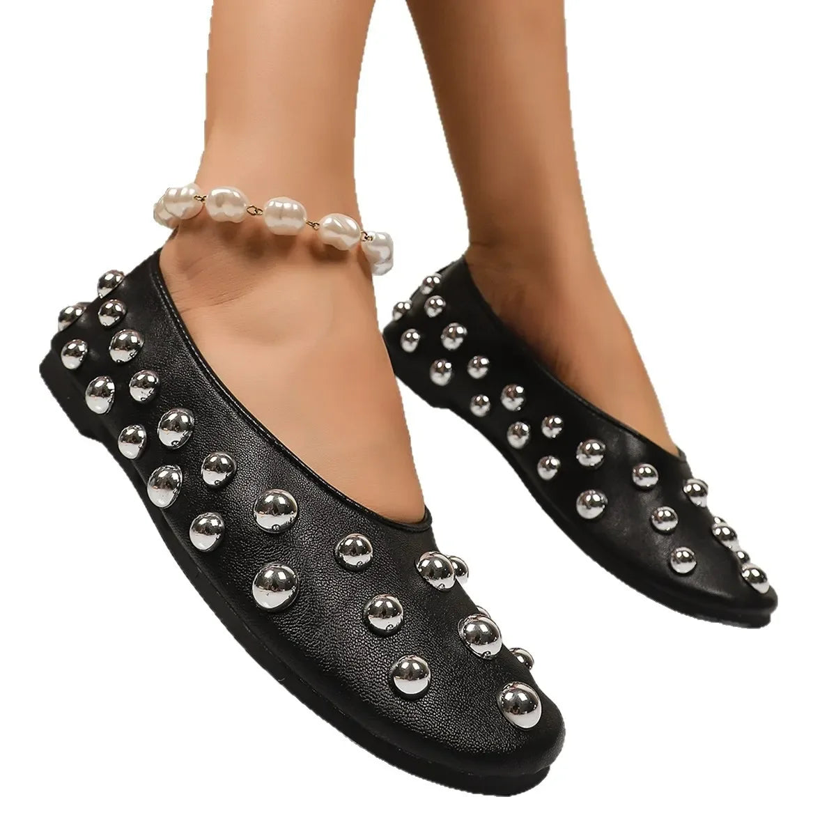 Studded Leather Slip-Ons - Makw Official Site