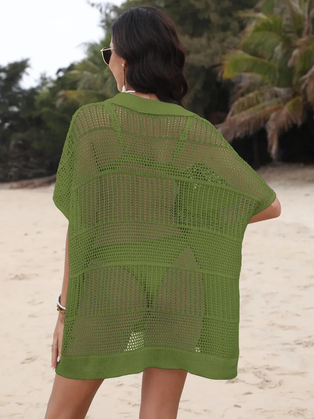 Hollow Out Collared Neck Cover-Up - Makw Official Site