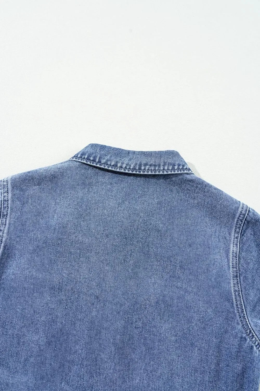 Chest Pocket Front Buttoned Folded Edge Denim Short Sleeve Romper - Makw Official Site