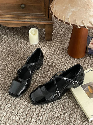 Crisscross Buckle Square Toe Mary Jane Loafers - Makw Official Site