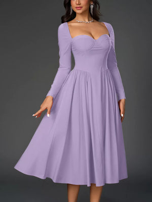 Sweetheart Neckline Long Sleeve A-Line Midi Dress - Makw Official Site