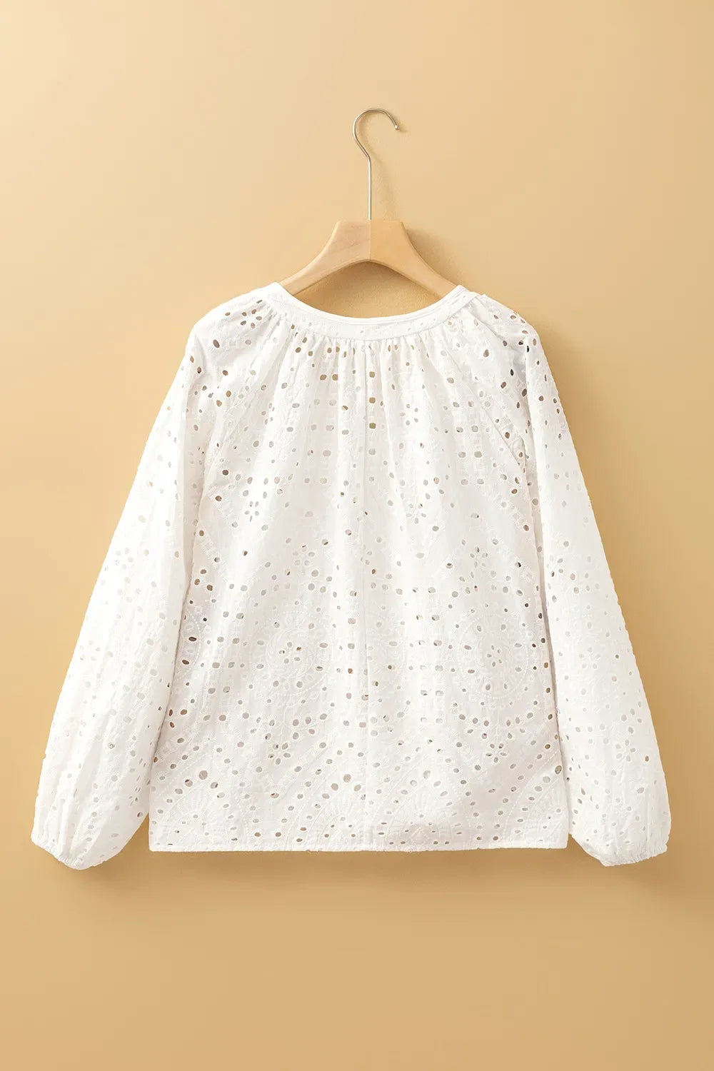 Eyelet V-Neck Long Sleeve Blouse - Makw Official Site