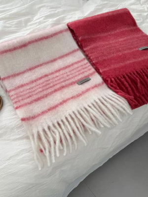 Cozy Striped Fringe Hem Scarf - Makw Official Site