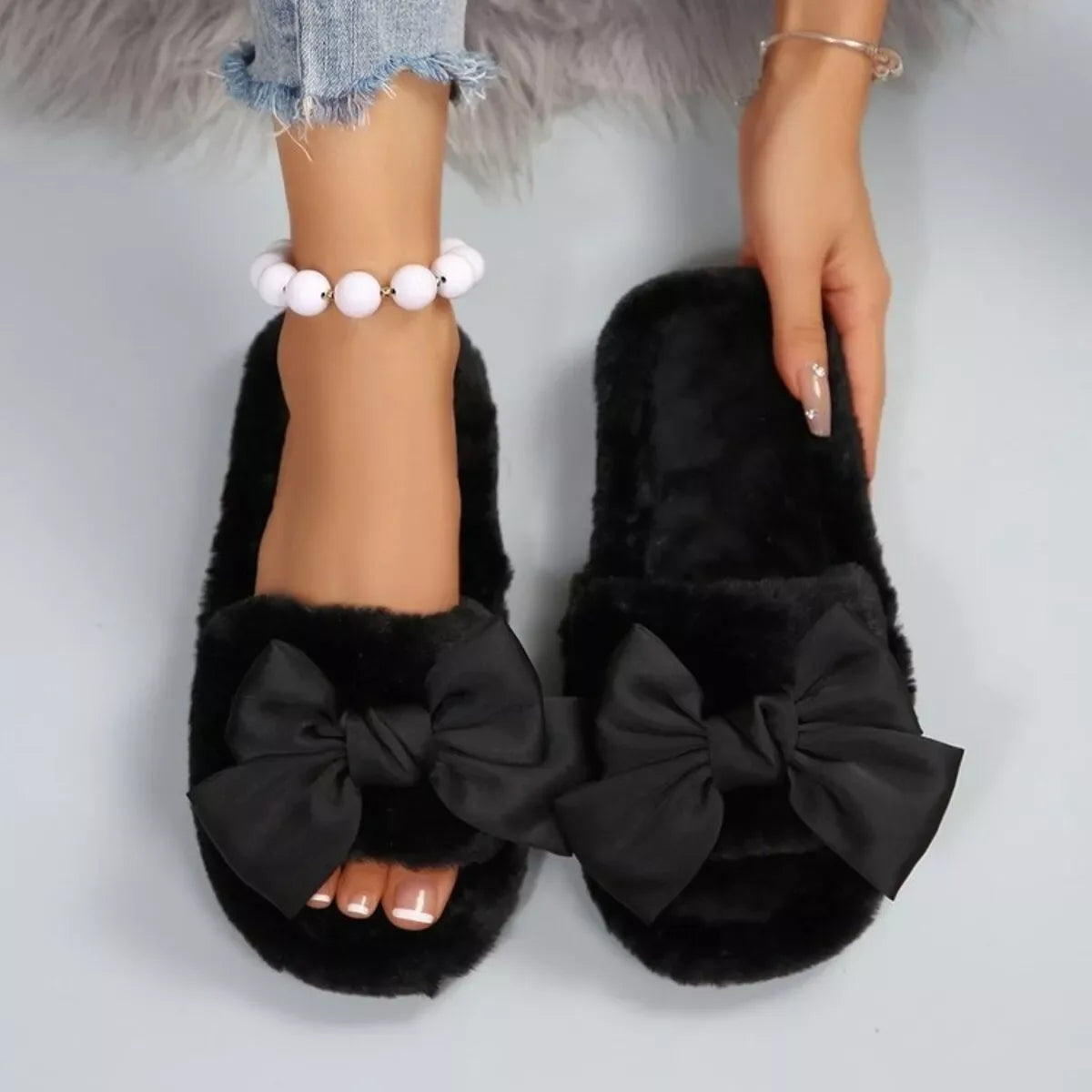 Bow Open Toe Flats Slippers - Makw Official Site