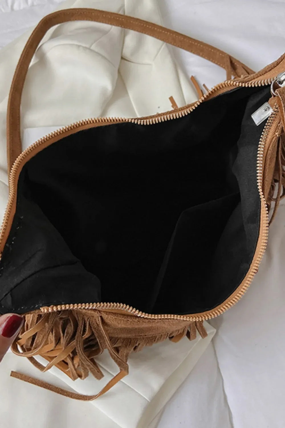Suede Fringe Adjustable Strap Shoulder Bag - Makw Official Site