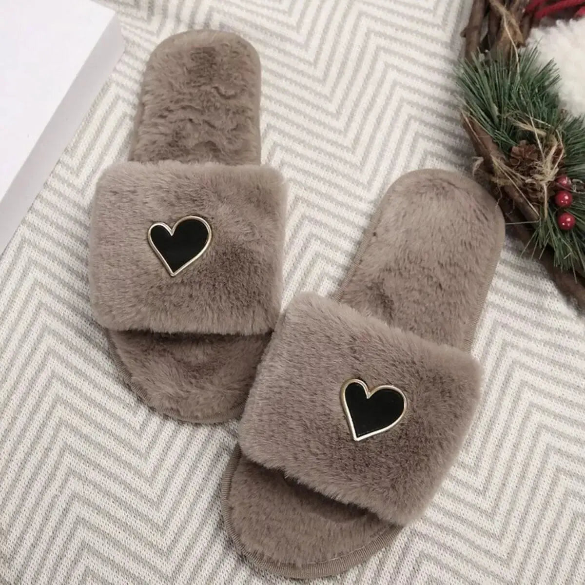 Heart Open Toe Flats Slippers - Makw Official Site