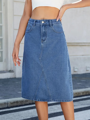 Slit Back Midi Denim Skirt - Makw Official Site