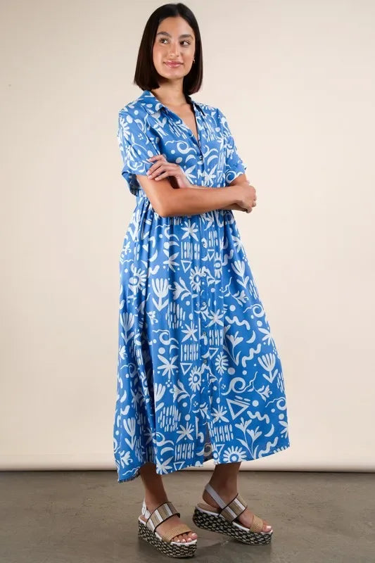 VERY J Plus Size Oversized Printed Shirt Midi Dress - Makw Official Site