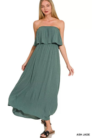 Zenana Woven Crinkle Strapless Maxi Dress - Makw Official Site