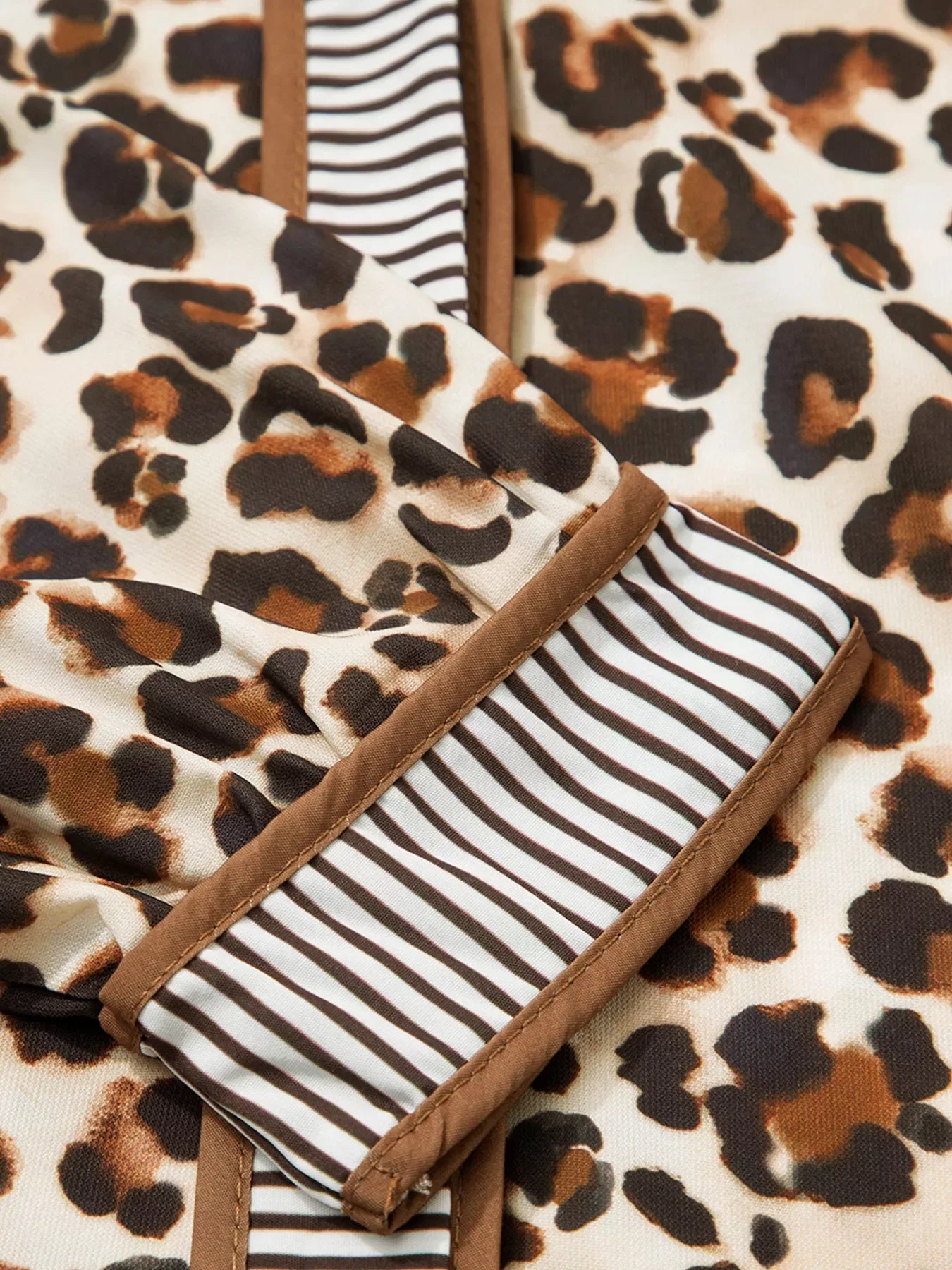 Leopard Print Striped Patchwork 3/4 Sleeve Loose Mini Dress - Makw Official Site