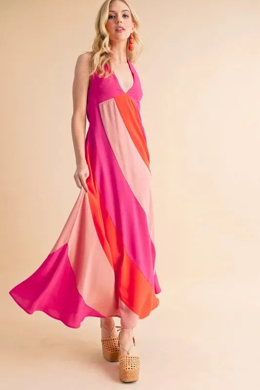 Aemi+Co Color Block Sleeveless Maxi Dress - Makw Official Site