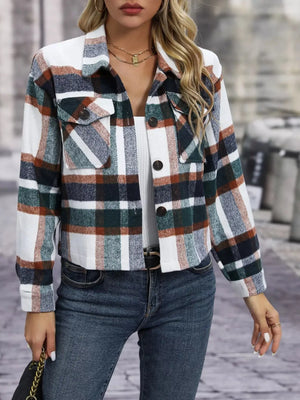 Plaid Oversized Button-Up Cropped Jacket - Makw Official Site