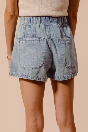 SO ME Flared Denim Shorts with Elasticized Waist - Makw Official Site