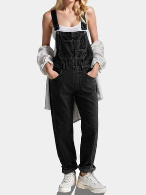 Square Neck Wide Strap Denim Overalls - Makw Official Site