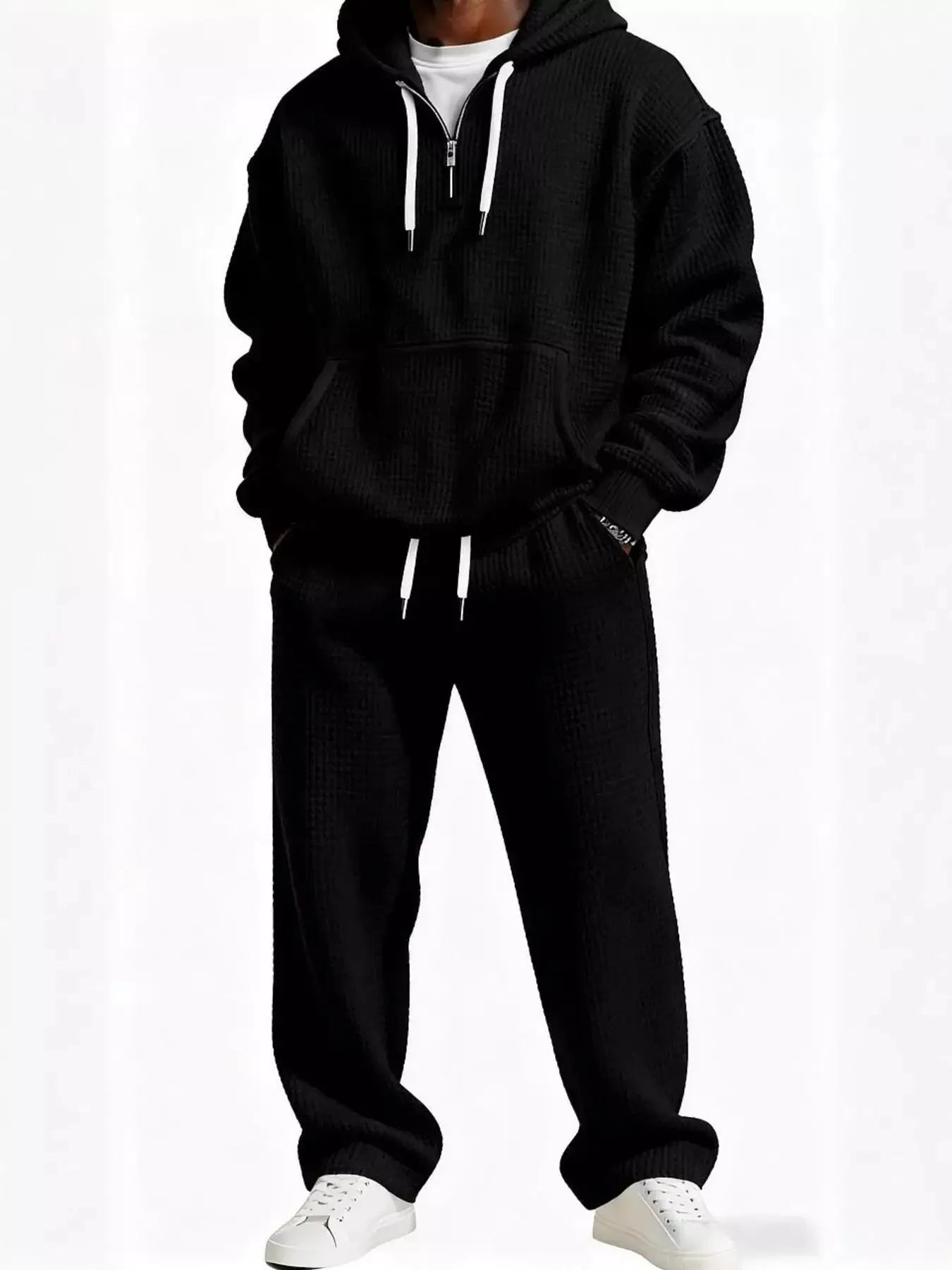 Men's Full Size Casual Waffle Knit Hoodie and Pants Set Plus Size - Makw Official Site