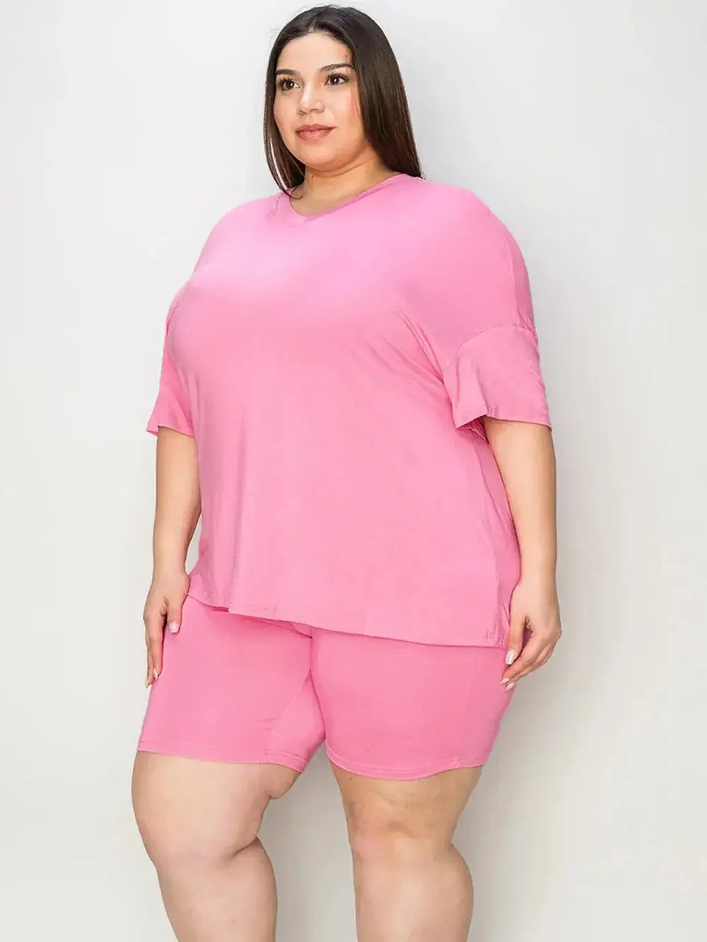 Basic Bae Full Size V-Neck Drop Shoulder T-Shirt and Shorts Set - Makw Official Site