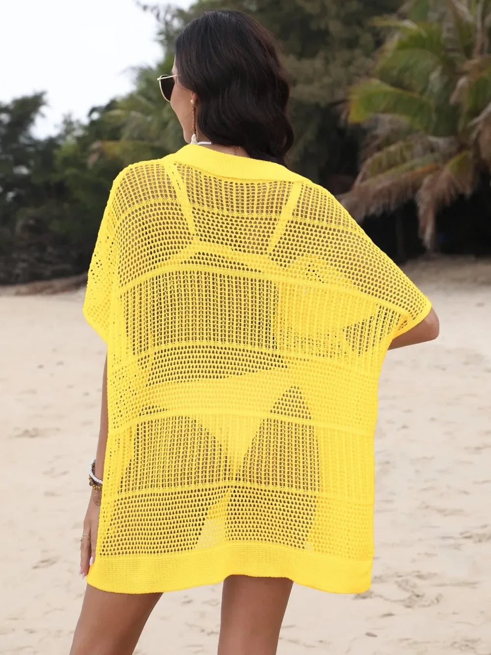 Hollow Out Collared Neck Cover-Up - Makw Official Site