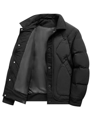 Men's Plus Size Quilted Snap-Down Padded Coat - Makw Official Site