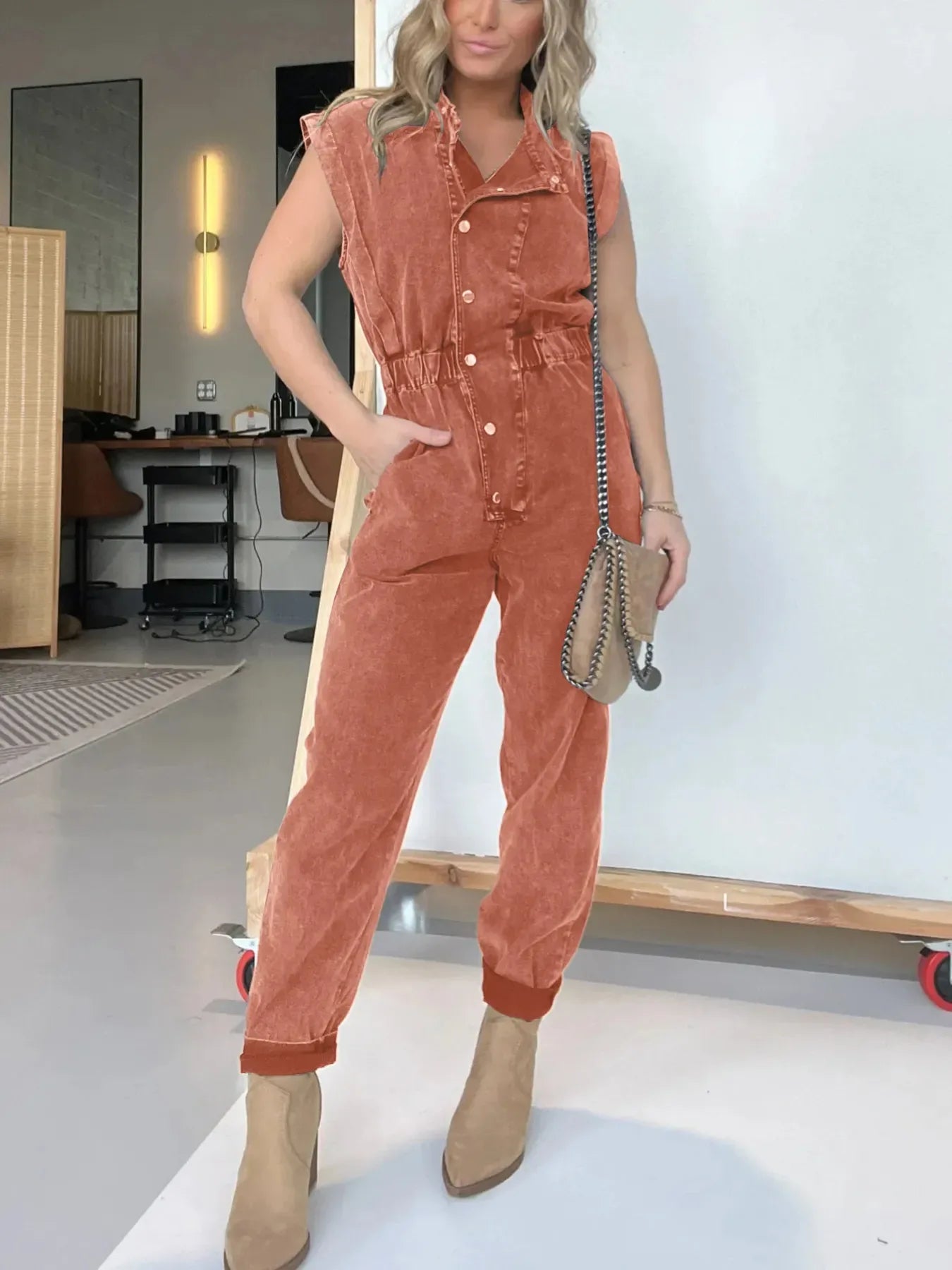 Full Size Button Front Cap Sleeve Denim Jumpsuit Plus Size - Makw Official Site