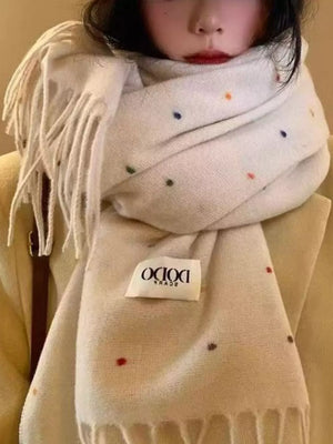 Polka Dot Fringe Scarf - Makw Official Site