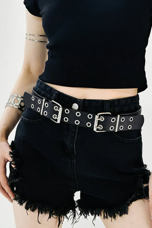 PU Leather Two Row Eyelet Belt - Makw Official Site
