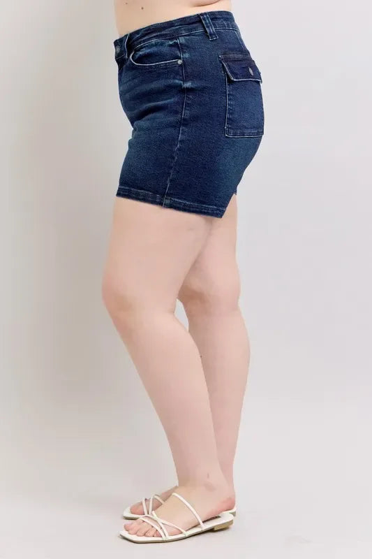 Judy Blue Full Size High Waist Back Flap Pocket Denim Shorts Plus Size - Makw Official Site