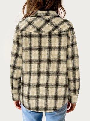 Oversized Plaid Long Sleeve Fleece Jacket - Makw Official Site