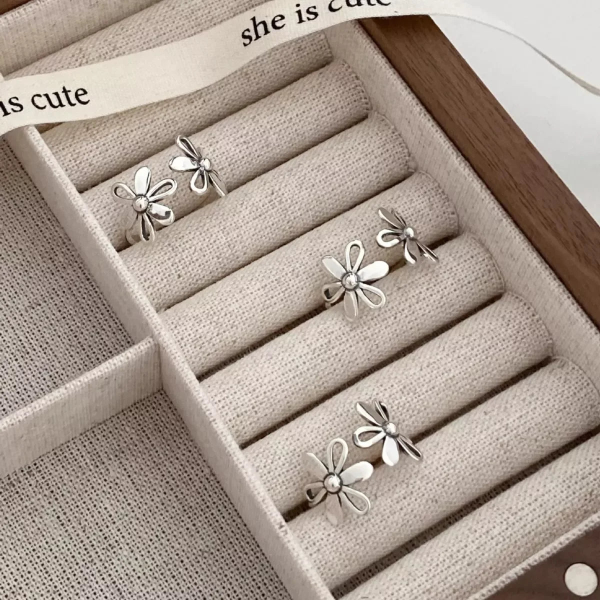 925 Sterling Silver Flower Open Ring - Makw Official Site