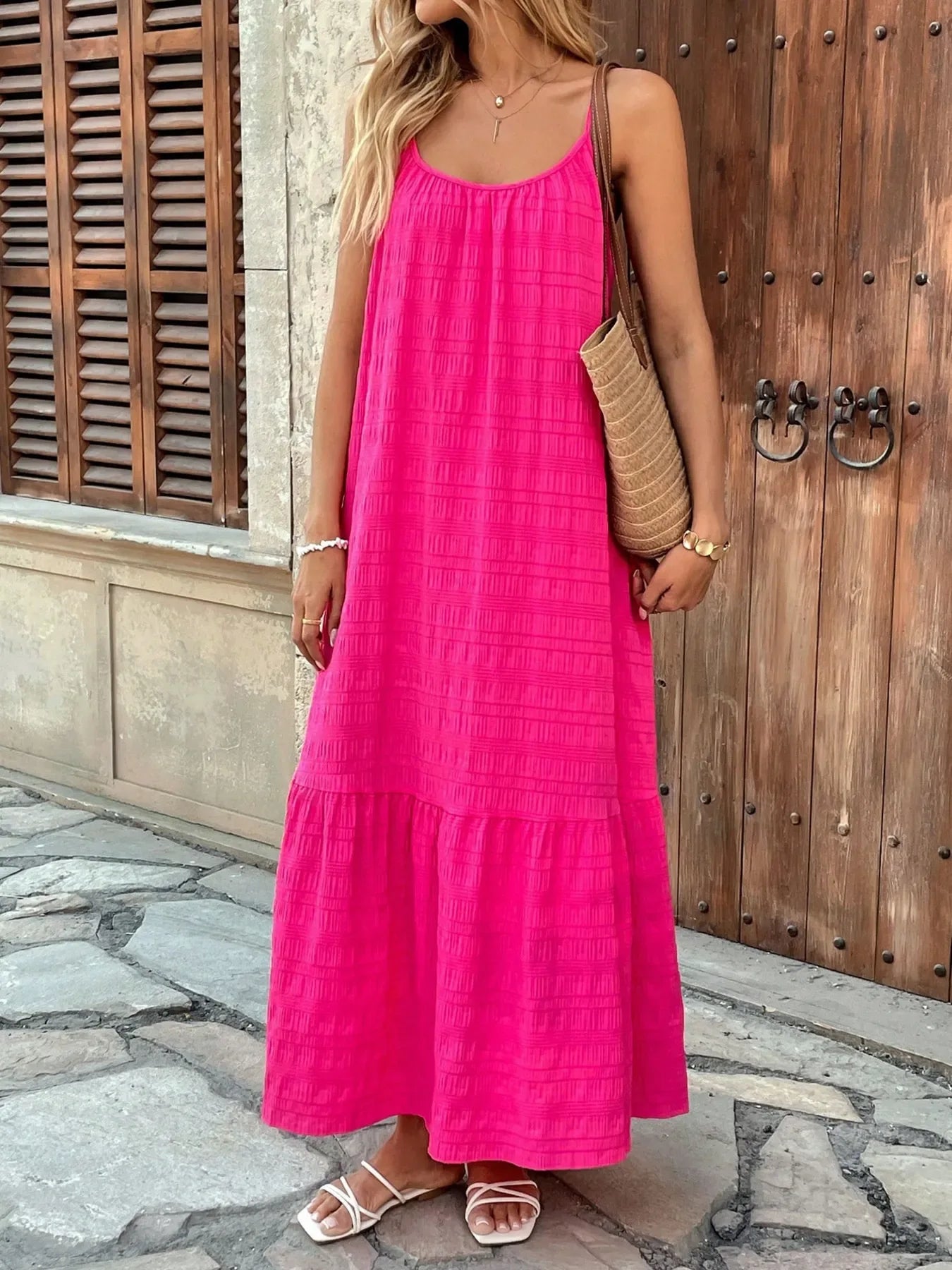 Scoop Neck Tiered Maxi Cami Dress - Makw Official Site