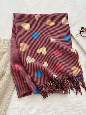 Heart Patterned Tassel Scarf - Makw Official Site