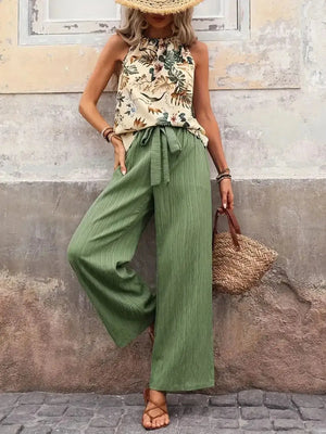 Printed Tank Top and Wide Leg Pants Set - Makw Official Site