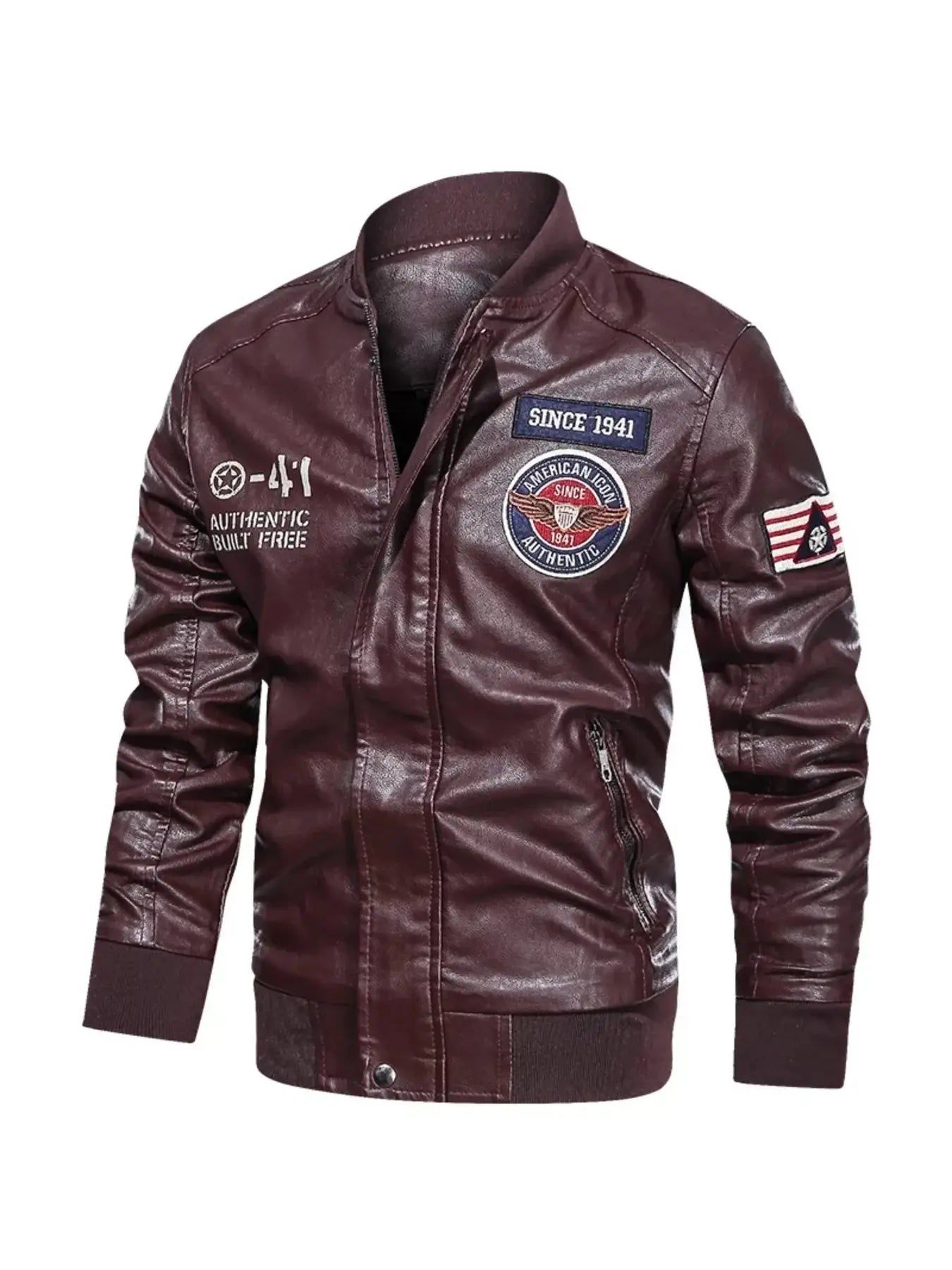 Men's Plus Size Zip Up Leather Jacket - Makw Official Site